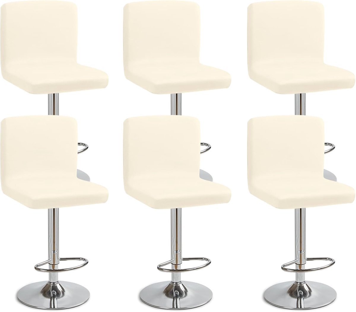 SnelShoppen - Set van 6 Bar Stool Covers met Rugleuning, Verstelbare Stretch Stoelhoezen voor Keuken, Bar, Cafe, Cream Kleur, Wasbaar en Verwijderbaar