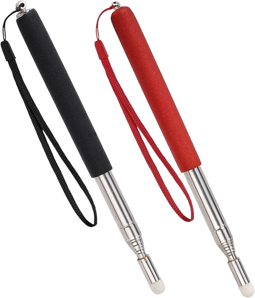 Telescopische Pointer voor Presentaties - Uittrekbare Whiteboard Presenter met Lanyard en Viltkop, 2-Pack (Zwart & Rood) voor Docenten en Klassikale Gebruik