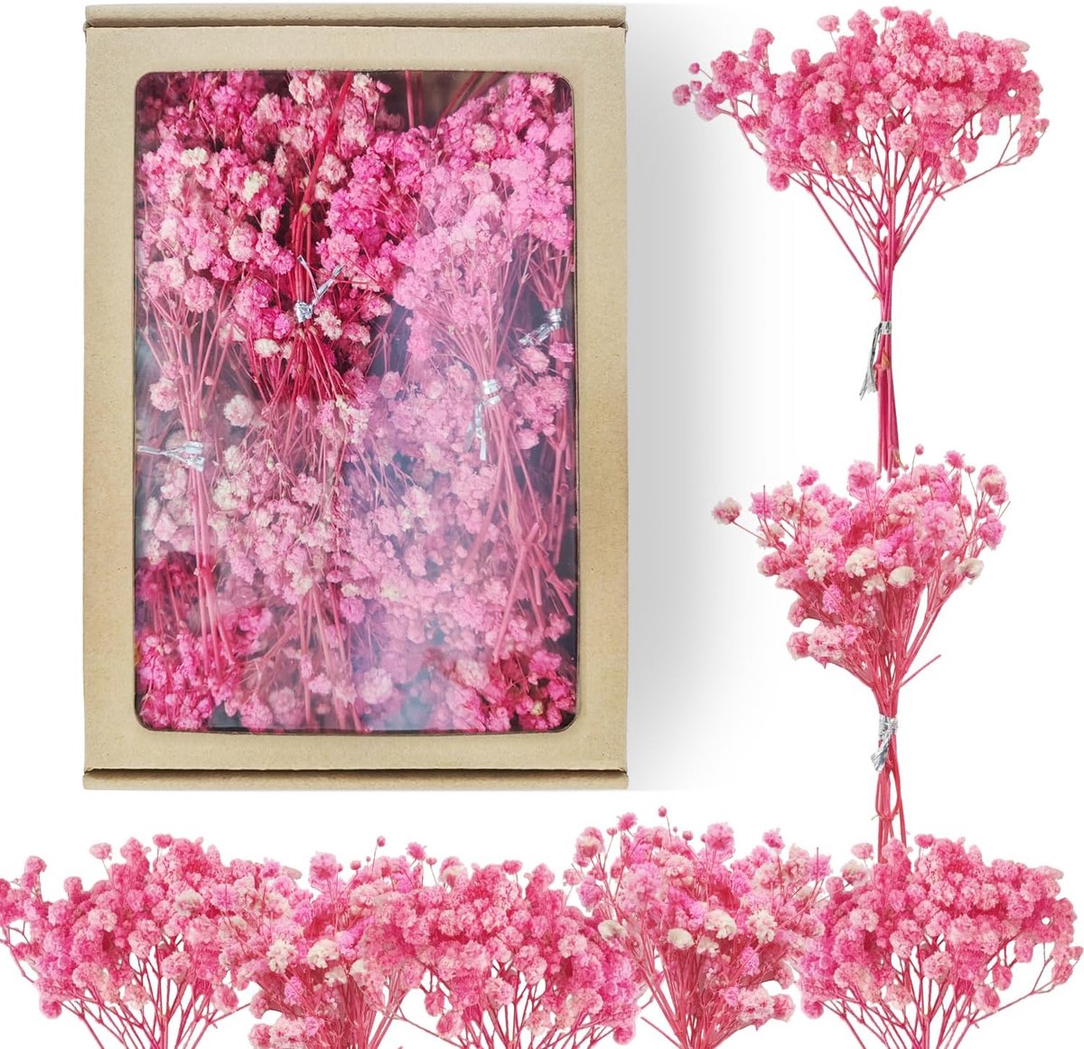 SnelShoppen - Pack van 65 Gedroogde Rozen, Natuurlijke Bloemen voor Bruiloften, Mini Decoratie, DIY, Witte en Roze Gyroses voor Thuisdecoratie