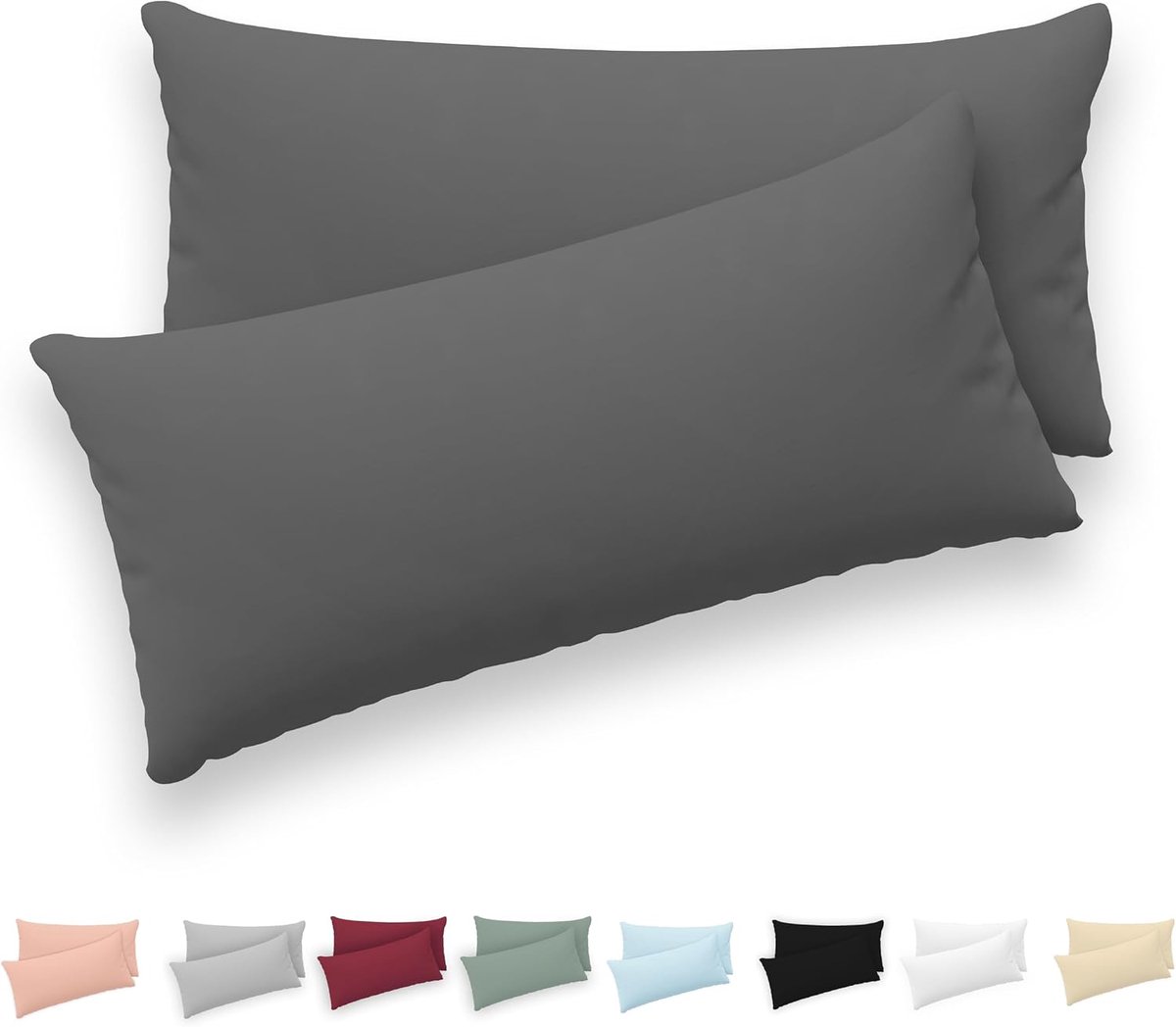 SnelShoppen - Twinzen Kussensloop Set van 2 - 40x80 cm - 100% Katoen Jersey 150 GSM - Oeko-Tex Gecertificeerd - Kussensloop met Rits - Comfortabel & D
