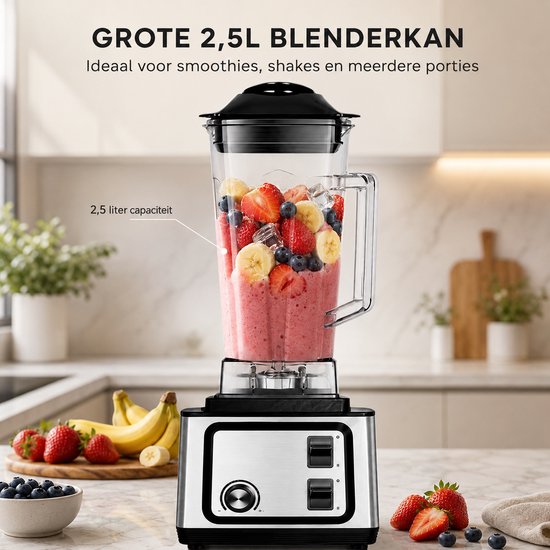 2-in-1 Blender 2,5 Liter - Smoothie Maker met Hakmolen - Krachtige Keukenmixer voor Smoothies en Milkshakes van Golermo — afbeelding 4