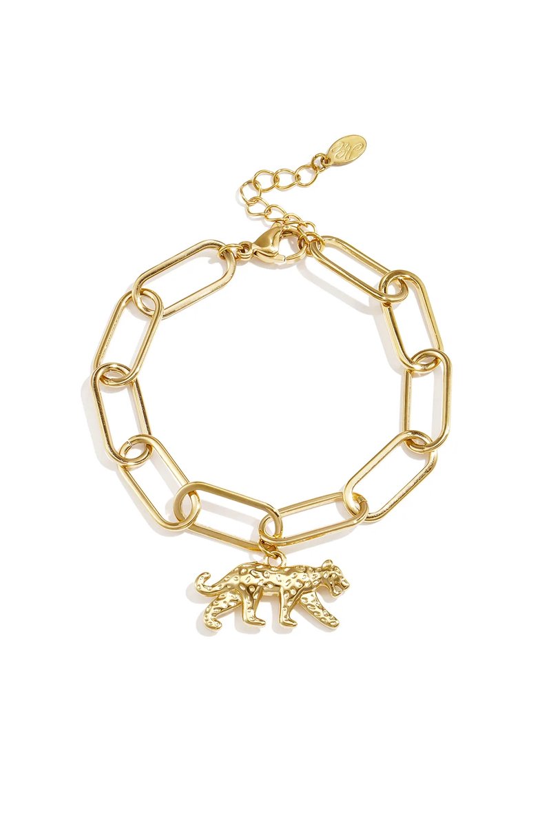 Schakelarmband Met Panterbedel - Goud - Yehwang