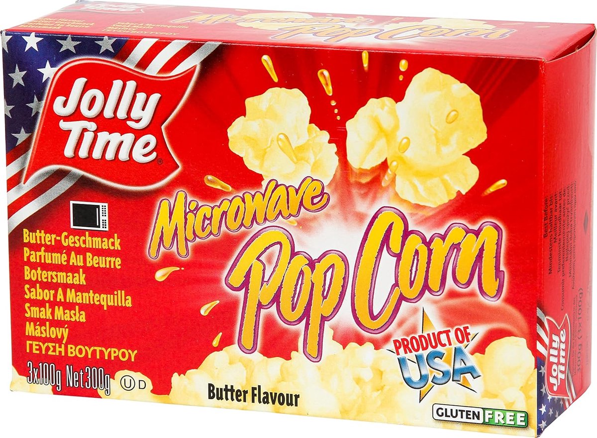 SnelShoppen - Microwave Popcorn Butter - 300g (3 x 100g) - Romige Boter Smaak - Popcorn voor Filmavond, Feest en Gezellige Avonden - Makkelijk en Snel