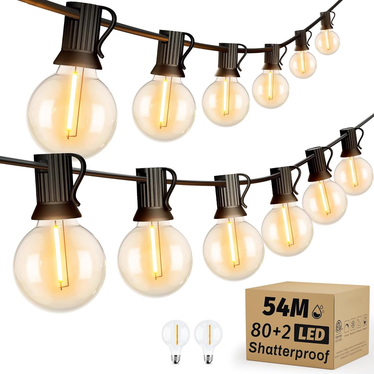 SnelShoppen - OHLUX LED Fairy Lights Buiten met G40 Plastic Lampen 2200K Warm Wit, Verstelbaar, Waterdicht, Verbindbaar voor Tuin, Patio, Porch & Fees