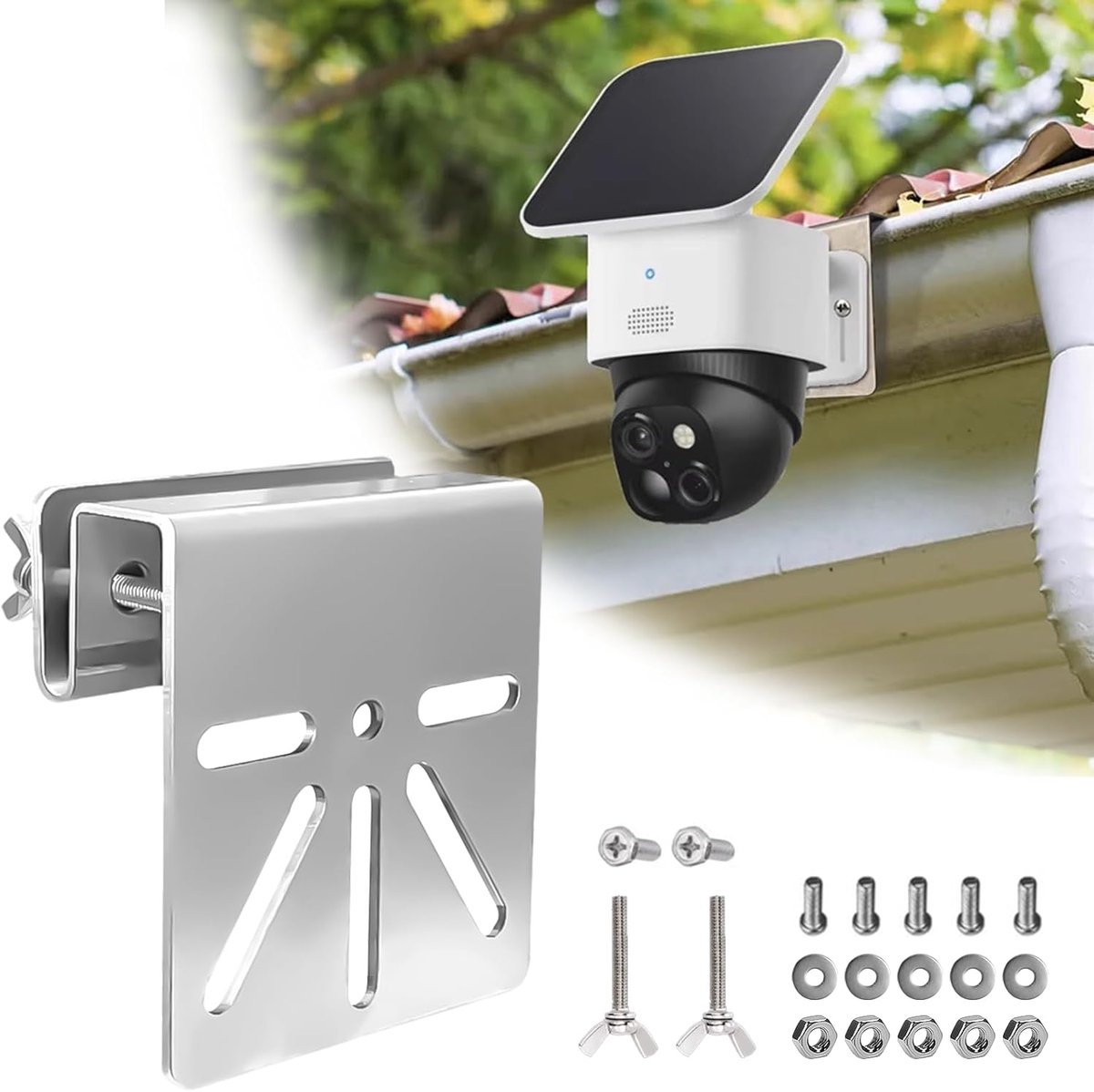 SnelShoppen - RVS Gootbeugel voor Eufy SoloCam S340 - Bevestiging zonder Boren - Ideaal voor Bewaking, Compact en Ruimtebesparend, Perfect voor Tuin e