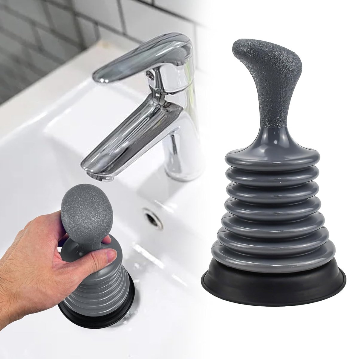 SnelShoppen - Suction Cup Pömpel Drain 18cm - Krachtige Afvoerpomp voor Keuken, Badkamer en Toilet - Grijze Zuiger voor Snelle Ontstoppen - Lichtgewic