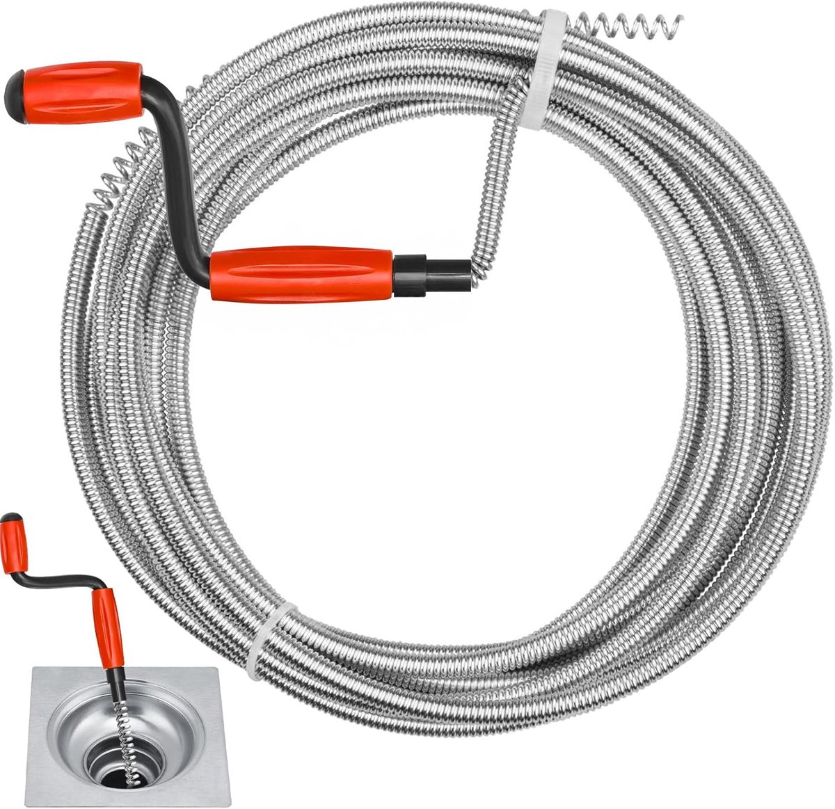 SnelShoppen - Furet Drain Cleaner 5 m x 6 mm - Toilet Ontstopper met Crank - Professionele Afvoerreiniger voor Keuken en Badkamer - Duurzaam Carbon St