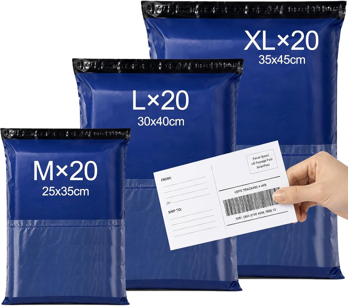SnelShoppen - 60 Stuks Zelfklevende Verzendzakken voor Textiel - Waterdichte, Ondoorzichtige Kunststof Verzendzakken in Blauw - Ideaal voor Schoenen,