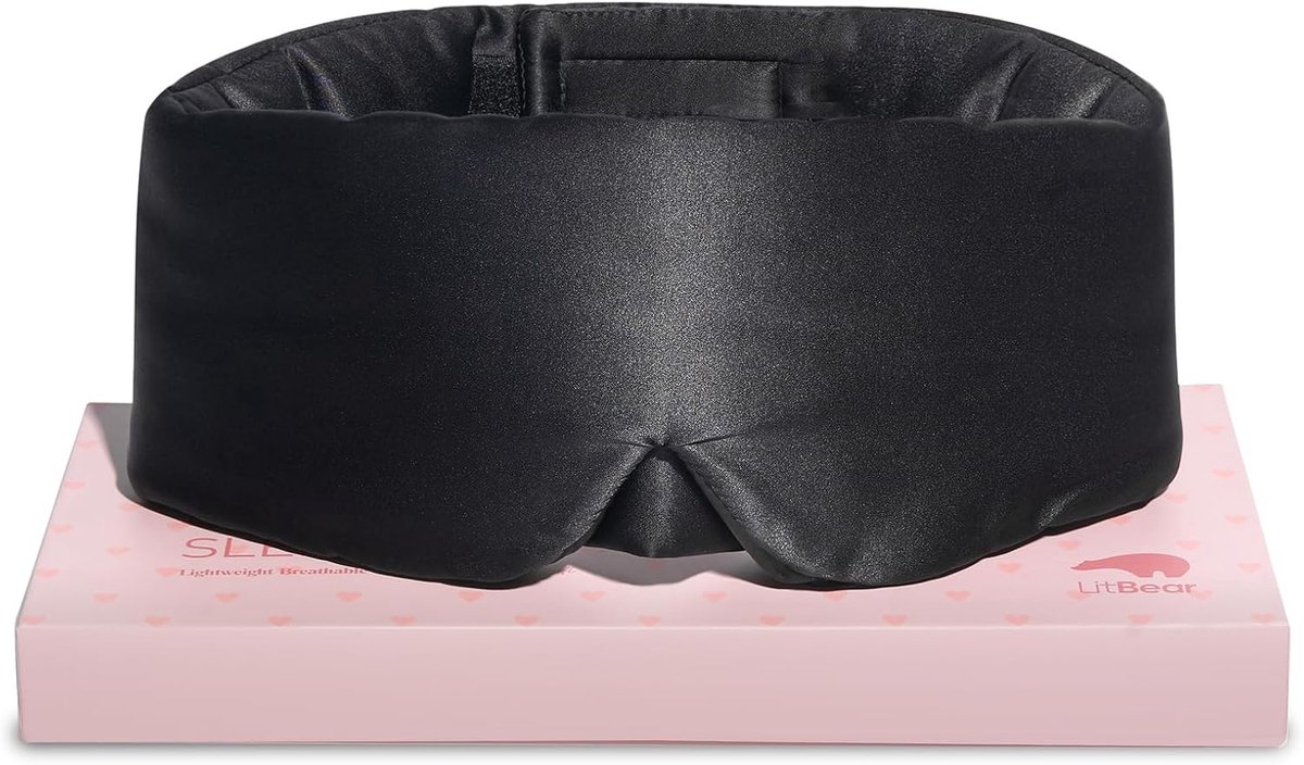 SnelShoppen - Luxe Zijden Slaapmasker voor Zijslapers, Oogmasker voor Mannen en Vrouwen, 100% 22 Momme Pure Moerbeizijde, Verstelbare Hoofdband, Zwart