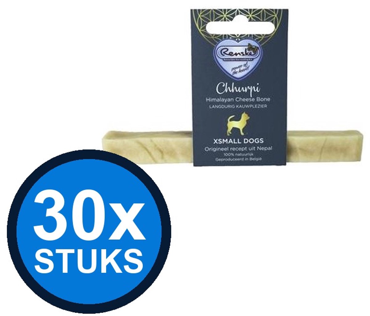 30x Renske - Chhurpi kauwkluif XS 27gr - Hondenvoer Snacks - 27 g