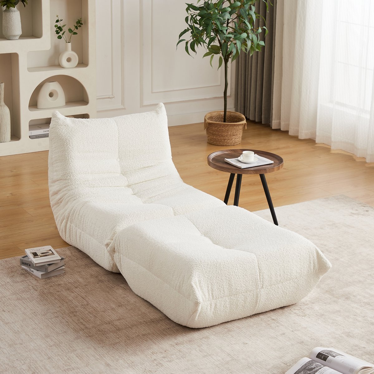 Fauteuil - Relaxfauteuil - gestoffeerde bank - Zitzak stoel - Comfortabele TV-stoel - Leesstoel - Met Voetsteun - Ergonomisch - Elastische spons - Modern design - Chenille - Beige