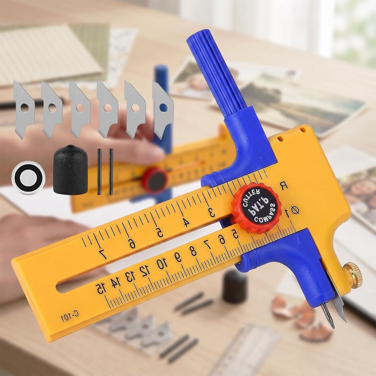 Circulaire Papier Snijder voor Precisie Snijden van Papier, Karton en Leer - Verstelbare 1-15 cm Cirkel Snijder van Kunststof en Messing