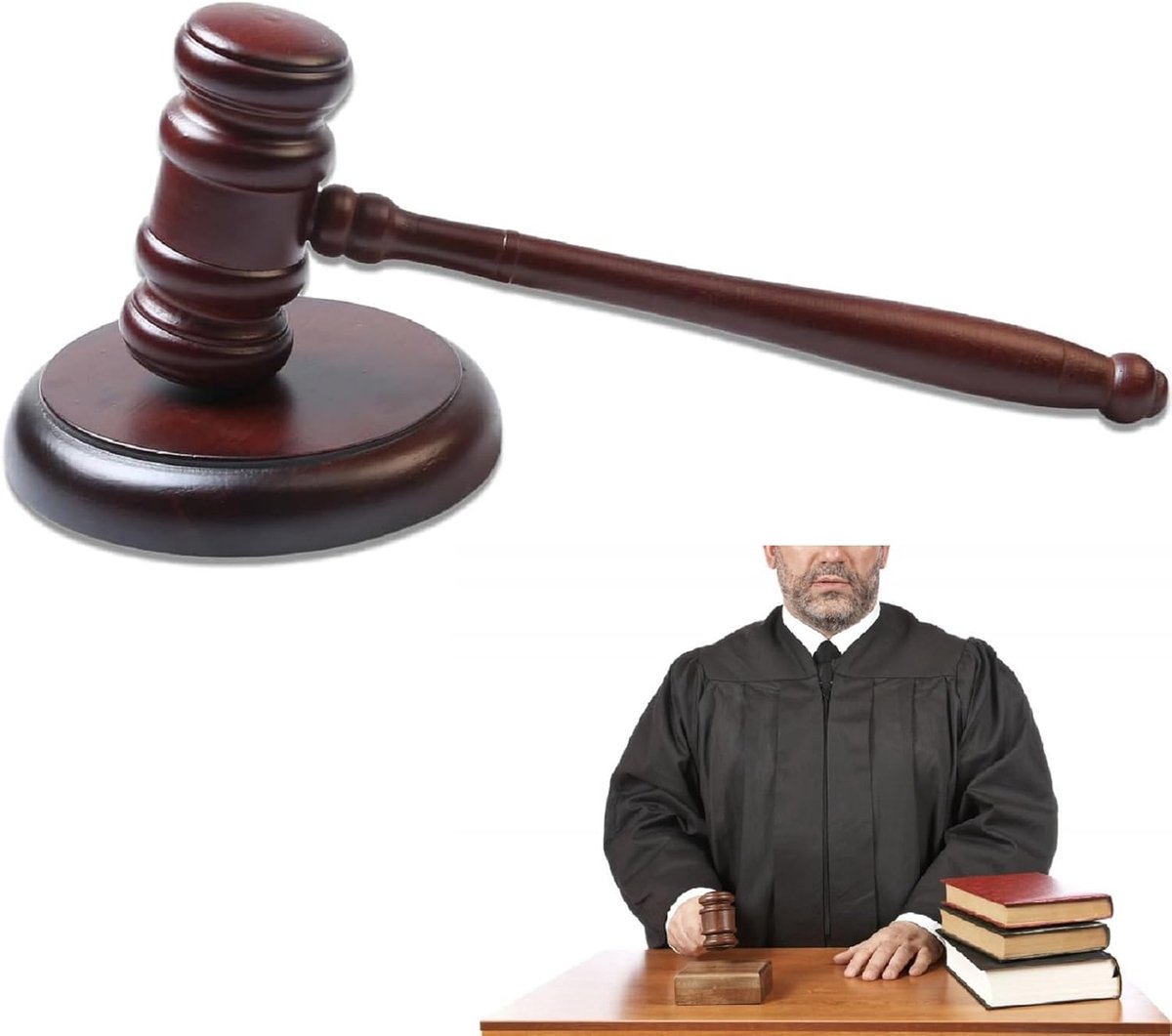 SnelShoppen - Houten Veilinghamer Set met Klankblok, Rechts Hamer, Handgemaakte Houten Veilinghamer voor Advocaten, Studenten, Rechters, Veilingen, 24