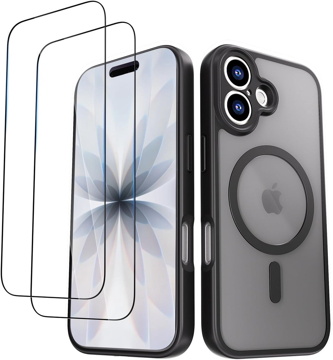 SnelShoppen - iPhone 17 Case & Screen Protector Set met Camera Bescherming, Magnetisch, Translucente Mat Achterkant, Zwart, Duurzaam TPU en PC Materia