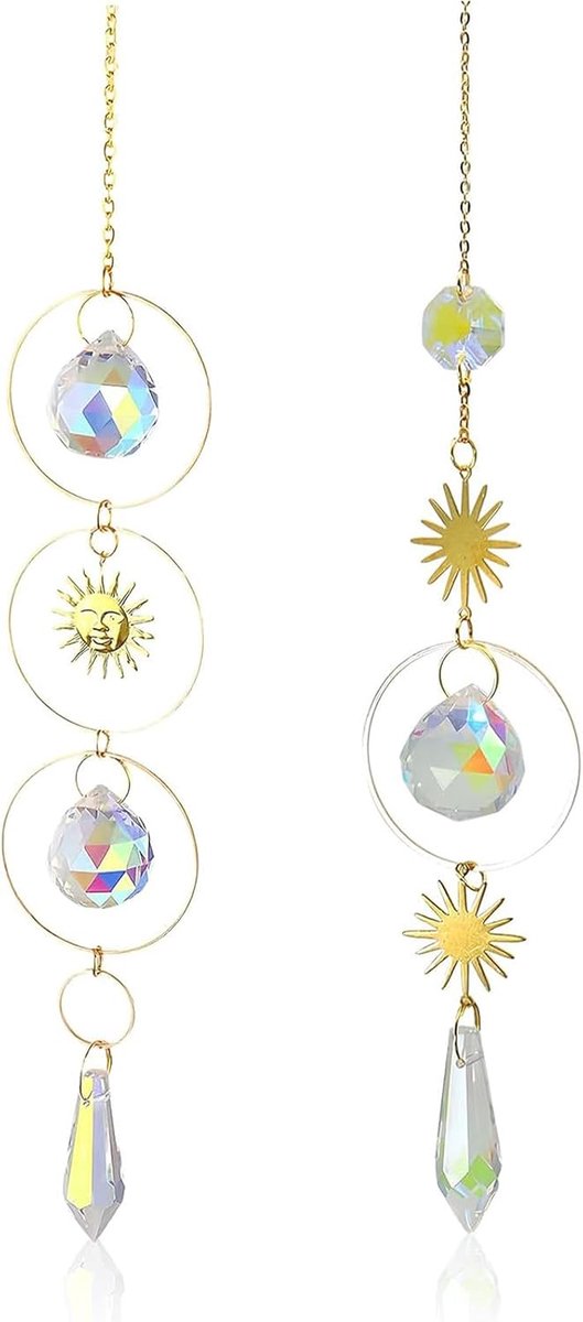 SnelShoppen - Sun Catcher 2pcs 40cm Prismatic Glass Crystal Pendants - Hangende Regenboog Decoratie voor Raam, Tuin, Feest