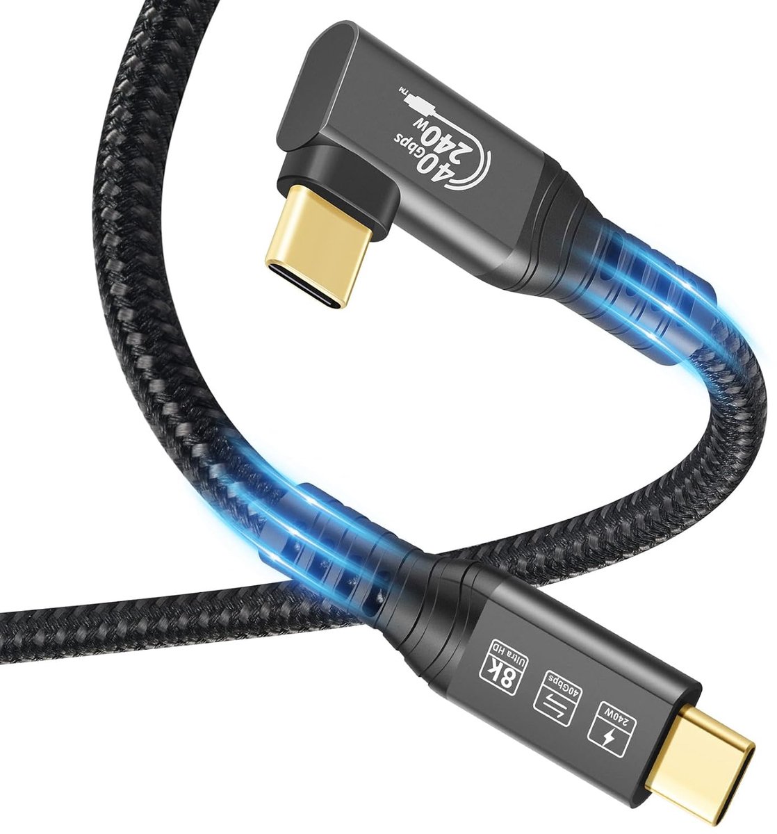 SnelShoppen - USB4 Kabel met Thunderbolt 4, 240W Opladen, 40Gbps Gegevensoverdracht, 8K@60Hz HDR, USB C naar USB C, 90 Graden voor Hub, Dock, MacBook,