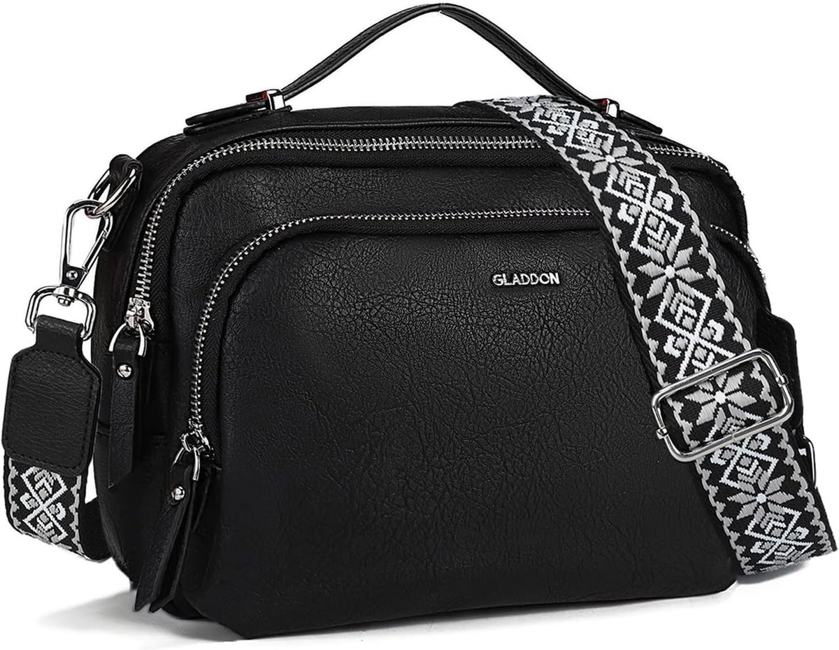 SnelShoppen - Dames Schoudertas - Crossbody Tas met 3 Ruime Compartimenten - PU Leer Handtas - Verstelbare en Verwijderbare Schouderband - Mode Handta