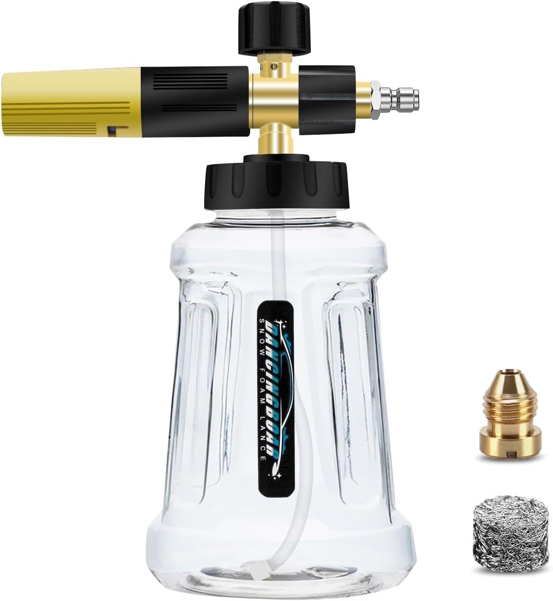 SnelShoppen - Foam Cannon 1L voor Drukreiniger, Snow Foam Lance met Verstelbare Spuitkop, 1/4 Quick Connect, Transparante Fles, Zwart & Geel