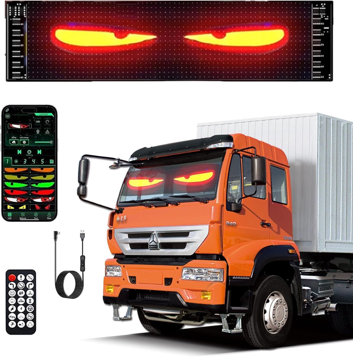 SnelShoppen - LED Eyes voor Trucks - 120x595mm Devil Eyes Licht met App Besturing, Aanpasbare LED Display voor Tekst, Emoji & Graffiti - Perfect voor