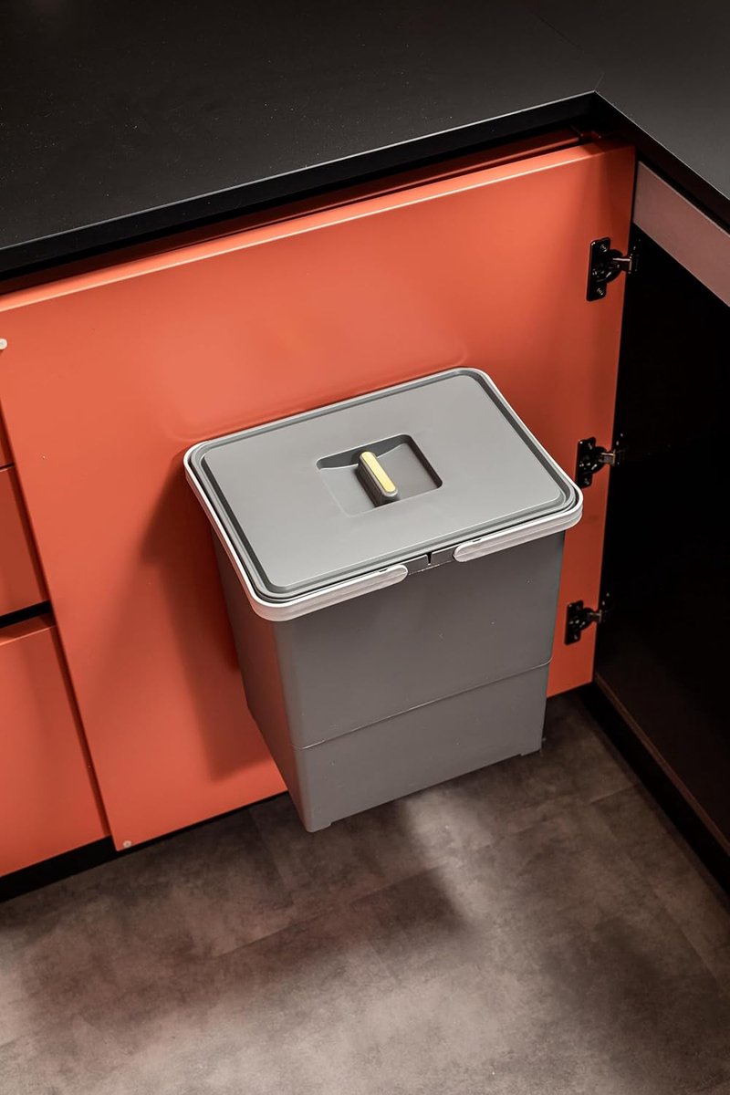 SnelShoppen - Elletipi Easy 2.0 PBD SP SG34 Recycling Bin 18L - Recycled Plastic Afvalbak met Deksel, Makkelijk te Bevestigen aan Deur, Ideaal voor Ke