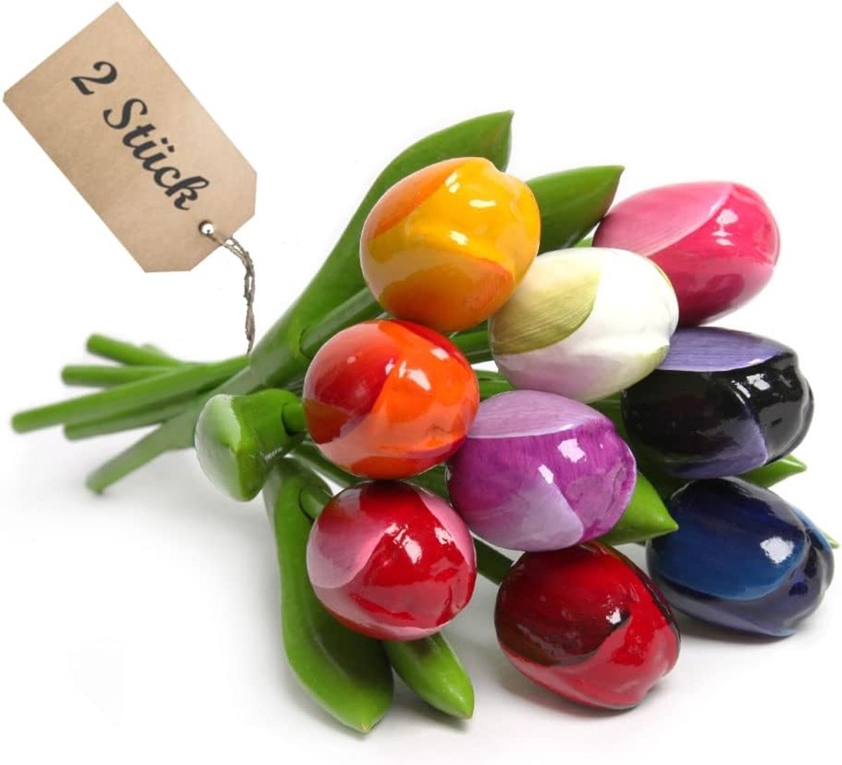 SnelShoppen - Houten Tulpenboeket, Kunstbloemen, 2 Bouquets van 9 Tulpen, Handgeschilderd, 21 cm, Decoratie voor Thuis, Cadeau voor Moederdag, Verjaar