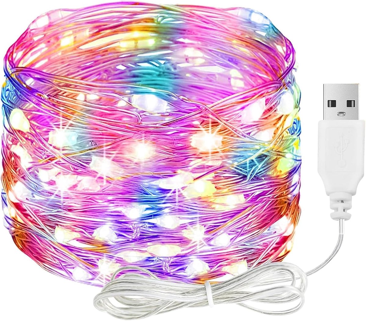 SnelShoppen - LED Fairy Lights 20m met USB, 200 kleurrijke LED's, koperdraad, waterproof, voor binnen en buiten, ideale feestdecoratie voor bruiloften