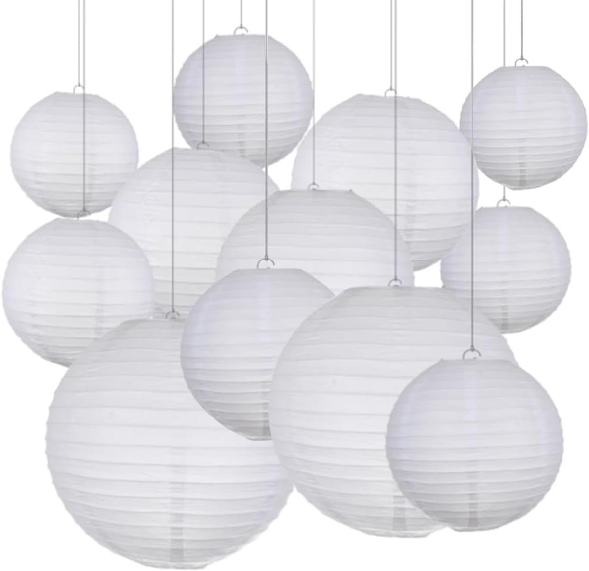 SnelShoppen - Paper Lanterns Set van 12, Witte Papieren Lantaarns voor Bruiloft, Verjaardag, Feesten, Tuindecoratie, Verschillende Maten 10/15/20/25/3