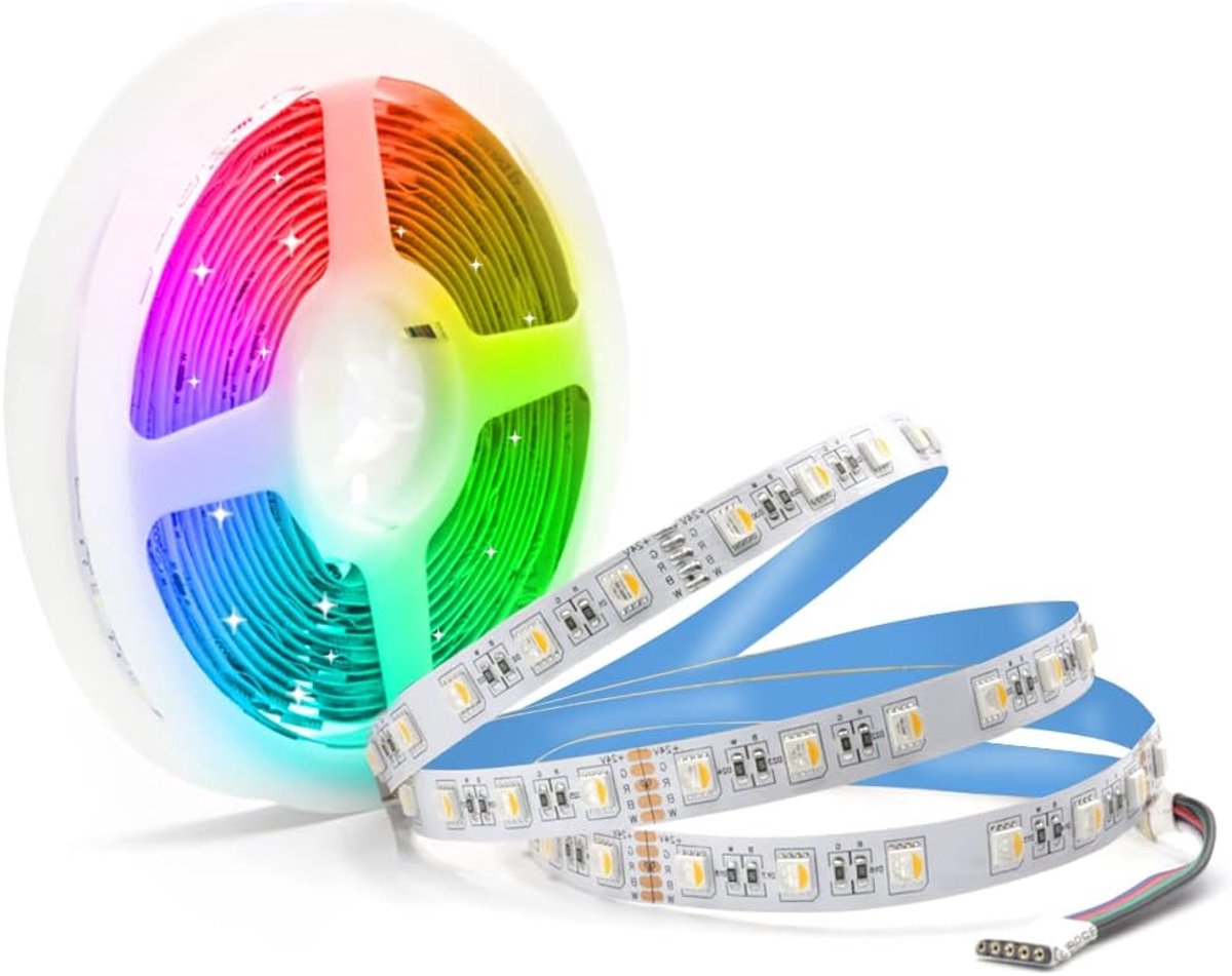SnelShoppen - Arotelicht RGBWW LED Strip 5M 24V 5050 SMD 300 LEDs Warm Wit RGB Decoratieve Verlichting voor Trap, Feest, Keuken, Tuin