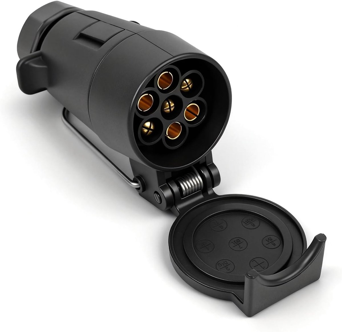 SnelShoppen - Trailer plug 7-pin female met veiligheidsklep - Caravan adapter plug zwart - Weerbestendig en duurzaam - Voor veilige elektrische verbin