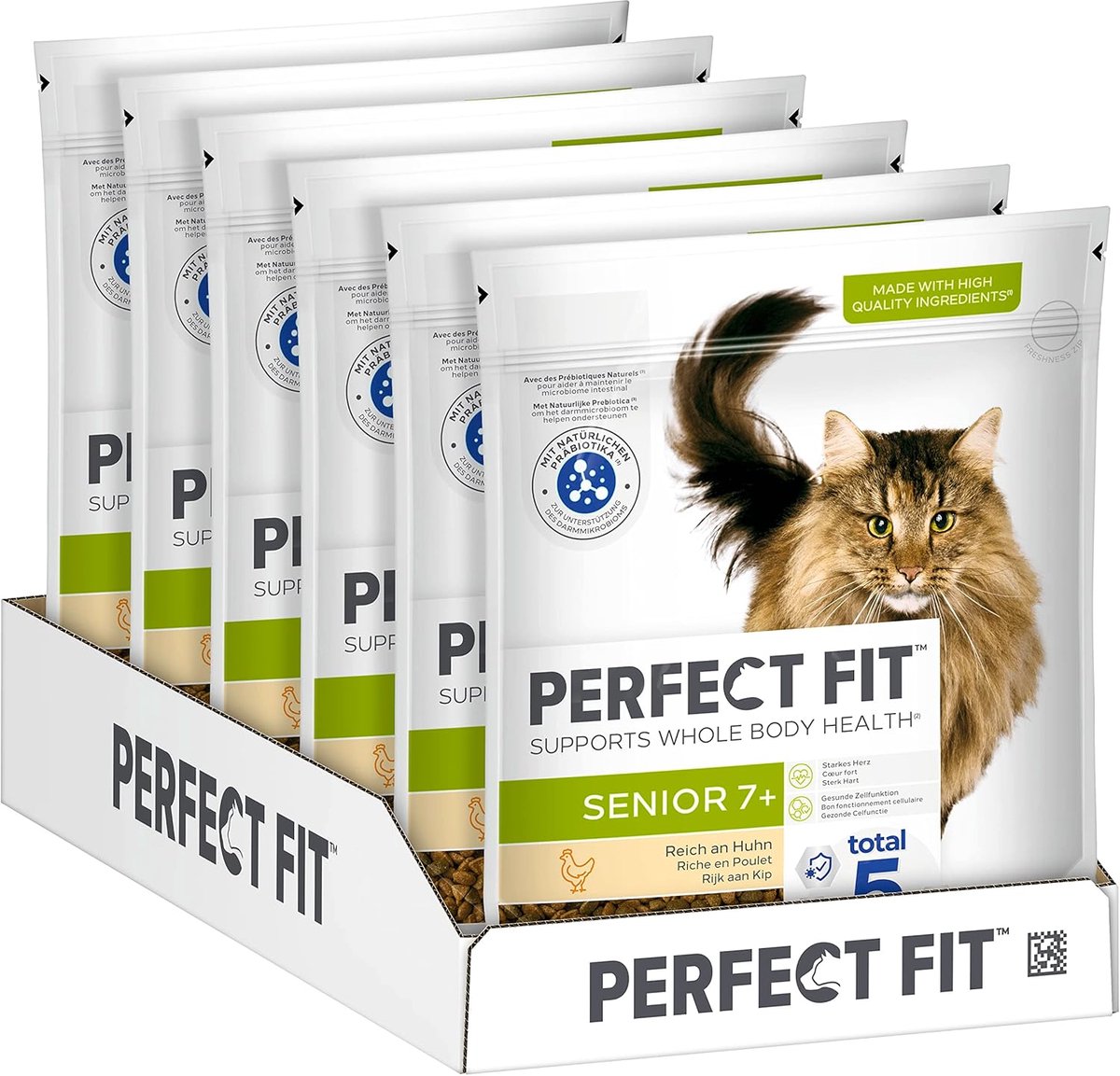SnelShoppen - Senior Kattenvoer Droogvoer voor Oudere Katten 7 Jaar en Ouder - Kip - 750g (6 Zakjes) - Gezonde Huid en Vacht, Ondersteunt Spijsverteri