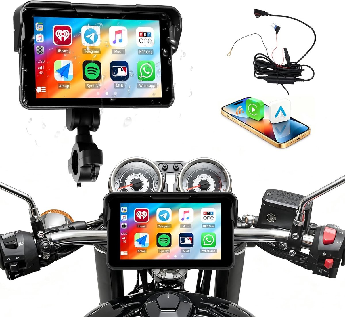 SnelShoppen - 5-inch Draadloos Touchscreen CarPlay voor Motoren met Bluetooth GPS en Android Auto - IP67 Waterdicht Universeel Monitor Systeem voor 12