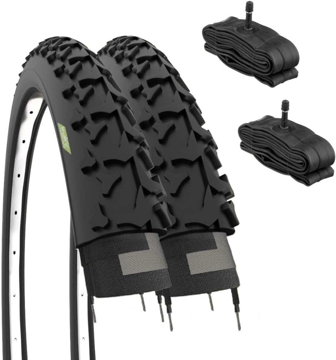 SnelShoppen - 2x Mountainbike Banden 26x1.90 (50-559) met Amerikaanse Ventiel - Zwarte Fietscaps voor Volwassenen - Inflatie 40-65 P.S.I.