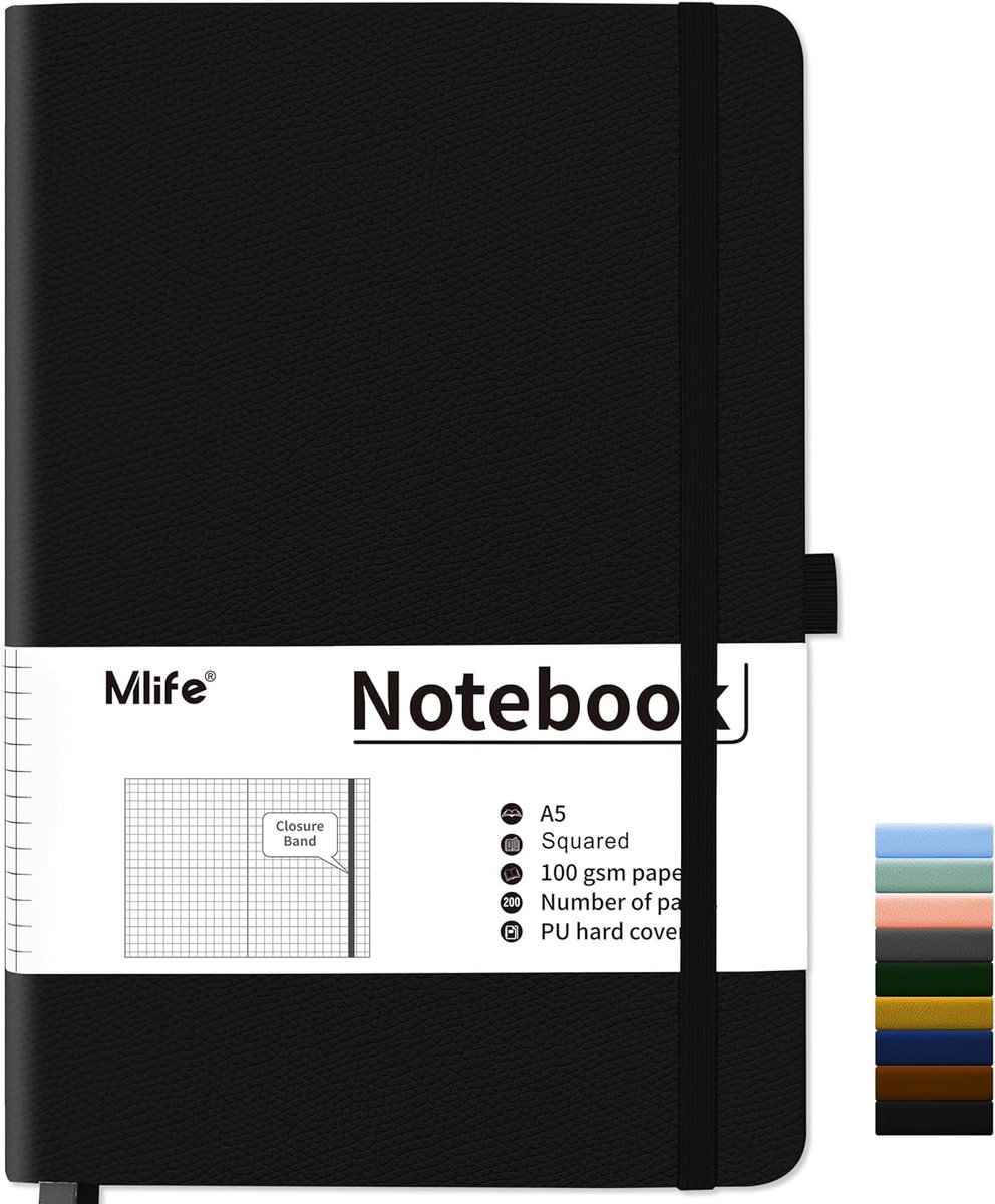 SnelShoppen - A5 Notitieboek - 200 Pagina's - Dikke 100GSM Papier - PU Hardcover - Binnenzak - Elastische Band - Voor Kantoor, School, Thuis en Zakeli