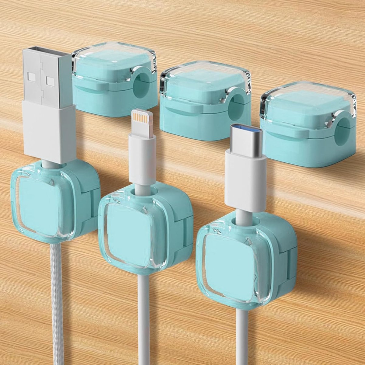 SnelShoppen - 6 Stuks Magnetische Kabel Clips - Nieuwe Oplaadkabel Organisator - Zelfklevende Kabelhouder voor Bureau, Thuis, Kantoor, Auto - Sky Blue