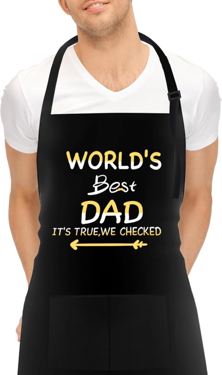 SnelShoppen - BBQ Schort voor Mannen, Waterdicht Zwart, Verstelbaar Koks Schort met 2 Zakken, Gepersonaliseerd Grillschort voor Koken en Barbecue, Cad