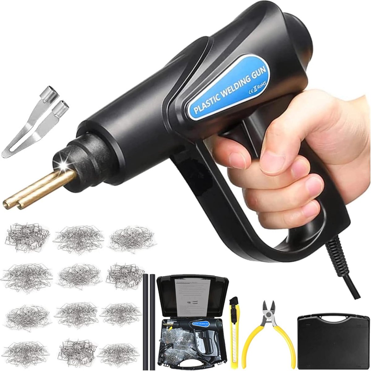 SnelShoppen - 160W Plastic Lasmachine voor Auto Bumpers, 800 Stuks, 6 Types, Hot Clamps voor Kunststof Reparatie, Soldeerbout Reparatie Gereedschap