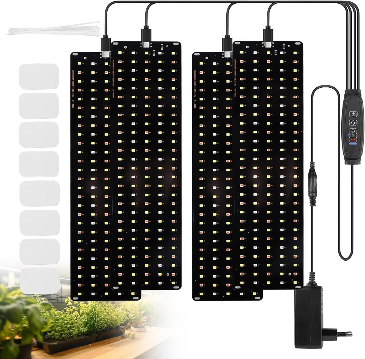 Full Spectrum LED Plant Lamp met 4 Panels en 540 LEDs - Groeilamp met Timer, 3 Kleurmodi en 10 Helderheidsniveaus voor Optimale Planten Groei