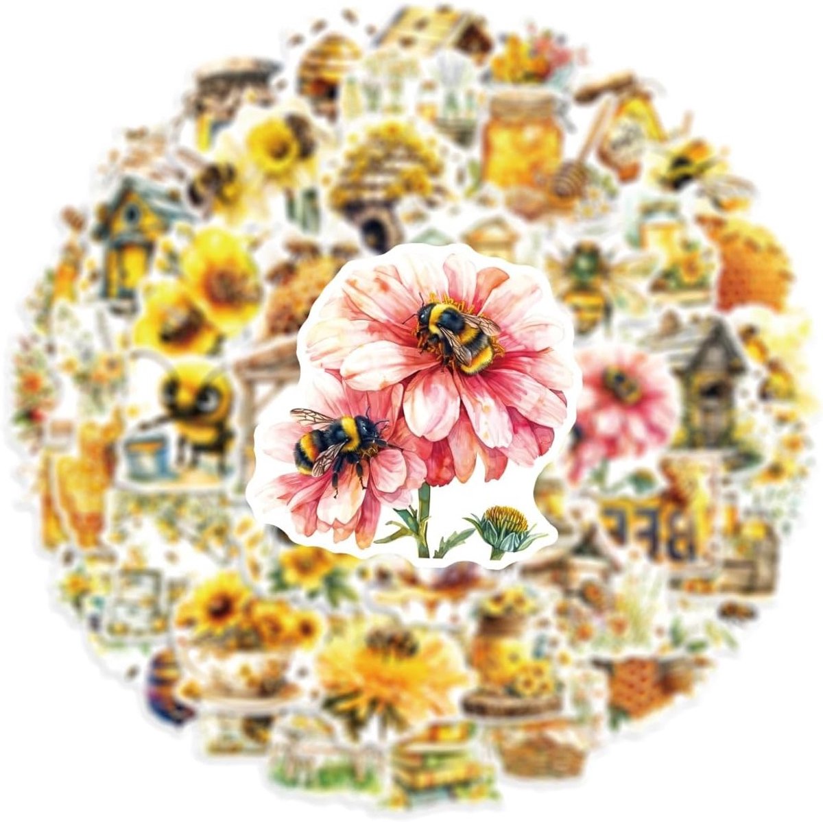Kleurrijke bijen en bloemen stickers voor skateboard, motor, fiets en laptop - 50 waterdichte vinyl stickers voor kinderen en tieners