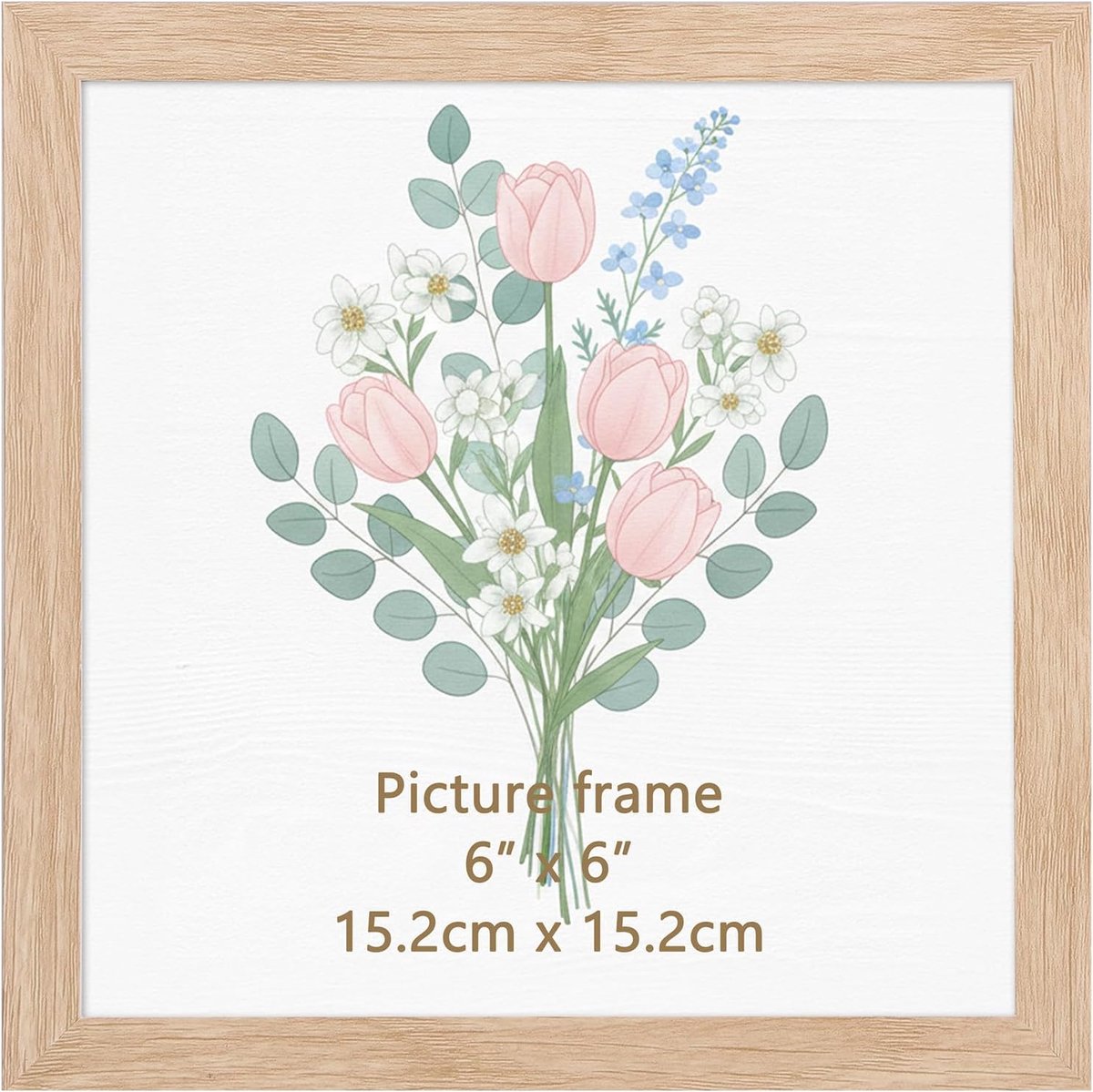 SnelShoppen - Foto lijst 15x15 cm, elegante vierkante PVC fotolijst in houtlook, voor foto's, posters, documenten, staand en liggend, lichtgewicht en
