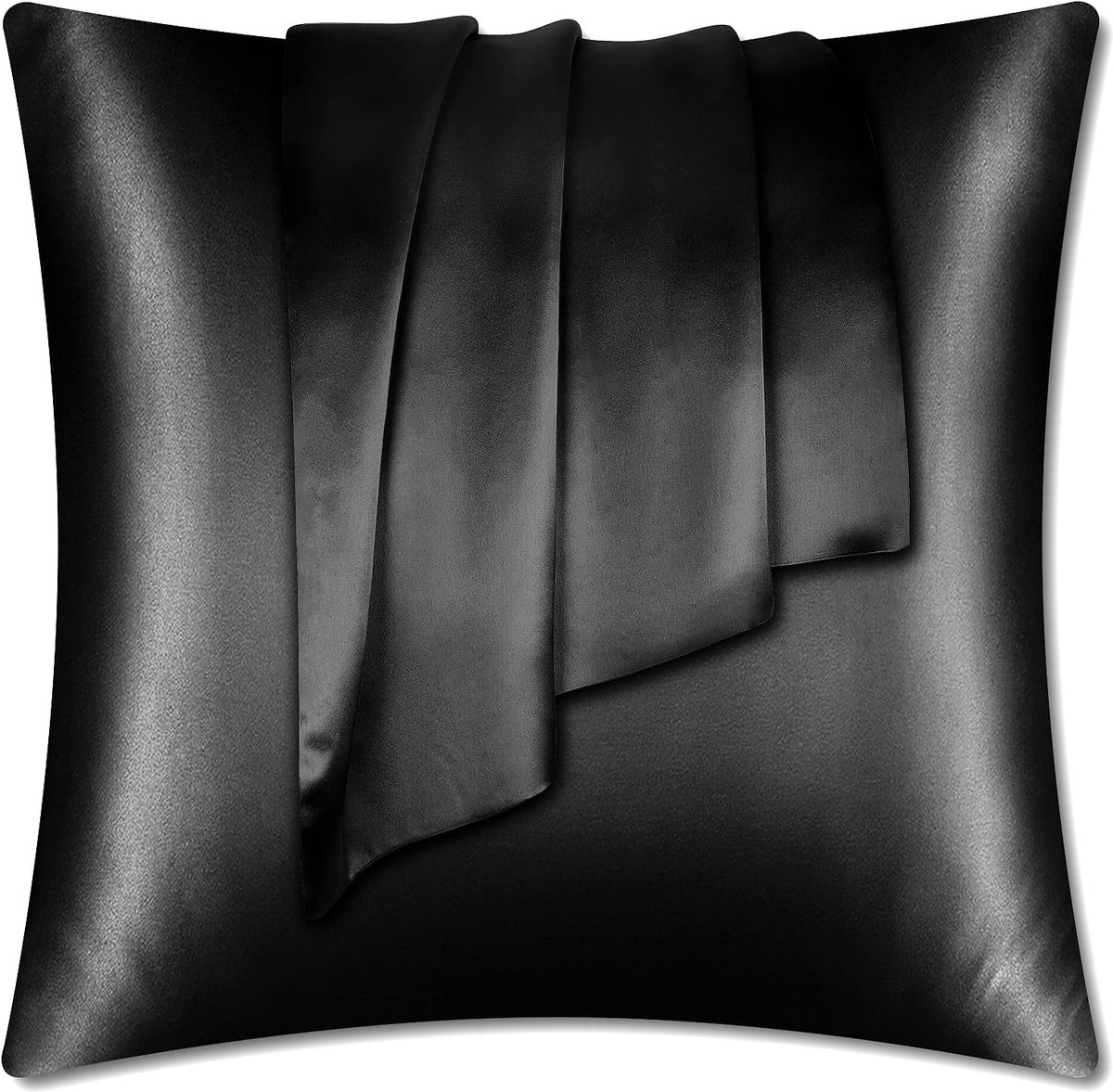 SnelShoppen - 100% Natuurlijke Zijde Kussensloop - Pure Moerbei Zijde - Anti-Rimpel - Hypoallergeen - Zipper - 80x80 cm - Zwart - Voor Haar en Huid