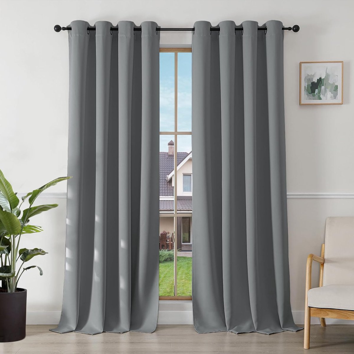 SnelShoppen - Opaque Gordijnen met Oogjes, Zwarte Verduisteringsgordijnen, Lichtgrijs, Thermisch, Warmtebescherming, 245 x 140 cm voor Slaapkamer en W