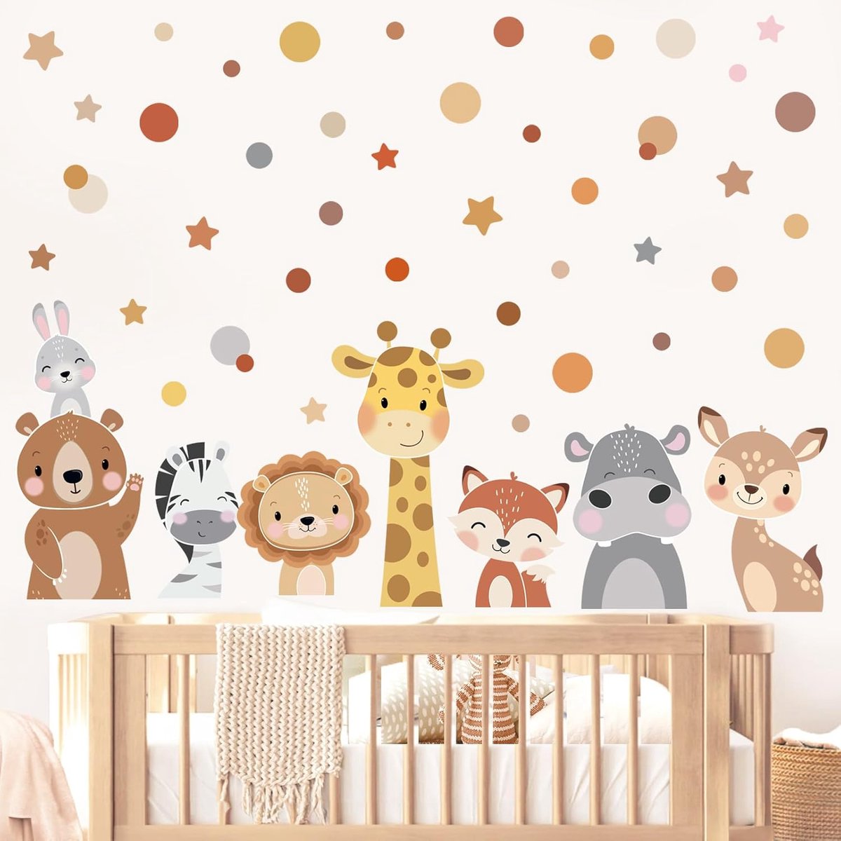 SnelShoppen - Wandstickers Dieren Giraffe Beer Hert Leeuw - Polka Dot Peel en Stick Muurdecoratie voor Babykamer Kinderen Speelkamer - Hoogwaardige PV