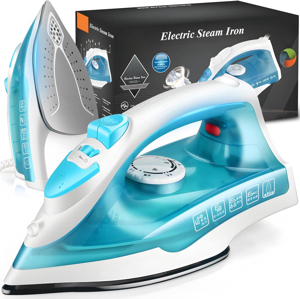 SnelShoppen - Stoomstrijkijzer 1200W met Stoomboost, Verticale Stoom, Teflon Zool, 150ml Waterreservoir, Snelle Verhitting, Wit-Blauw - Ideaal voor Th