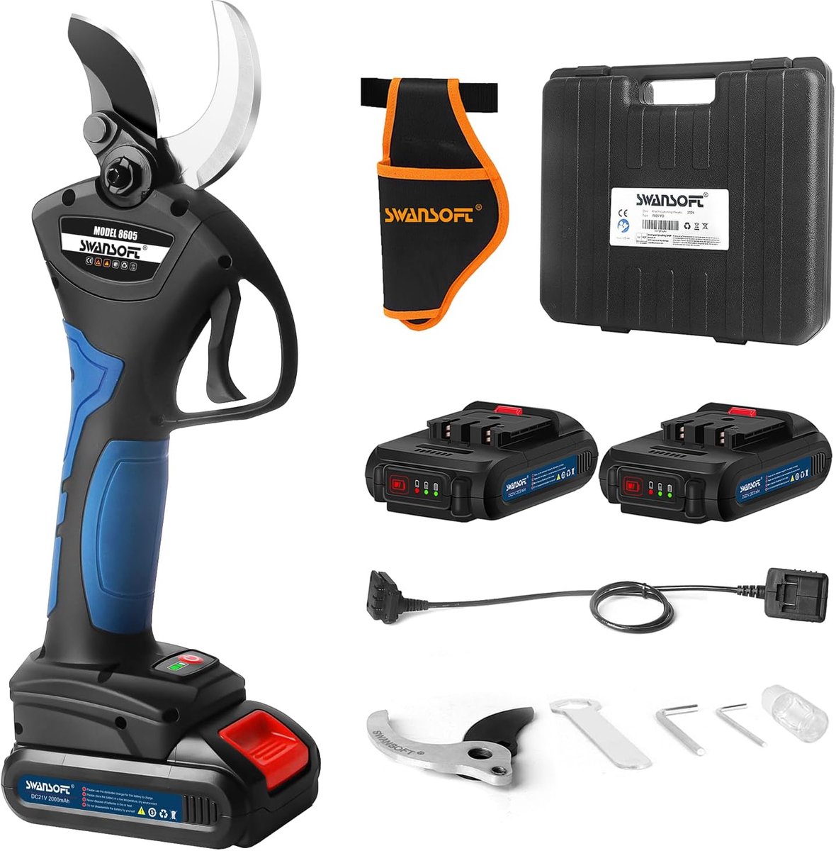 Thijox - Professionele Accu-Elektrische Takkenschaar met Schede, 40 mm Snijdiameter, Snoeischaar met 2x 21V Batterijen, Borstelloze Motor, Tuin Gereed