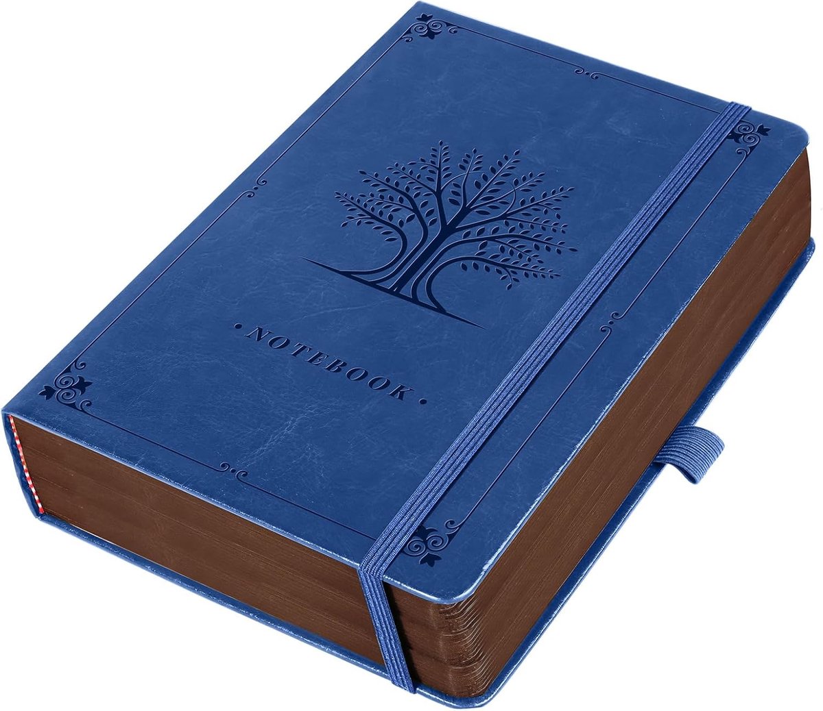 Thijox - HOMEMARS Notitieboek A5 - Gelinieerd Dagboek - Hardcover Notitieblok met 320 Genummerde Pagina's - Blauw Leer met Reliëfboom-Design voor Reiz