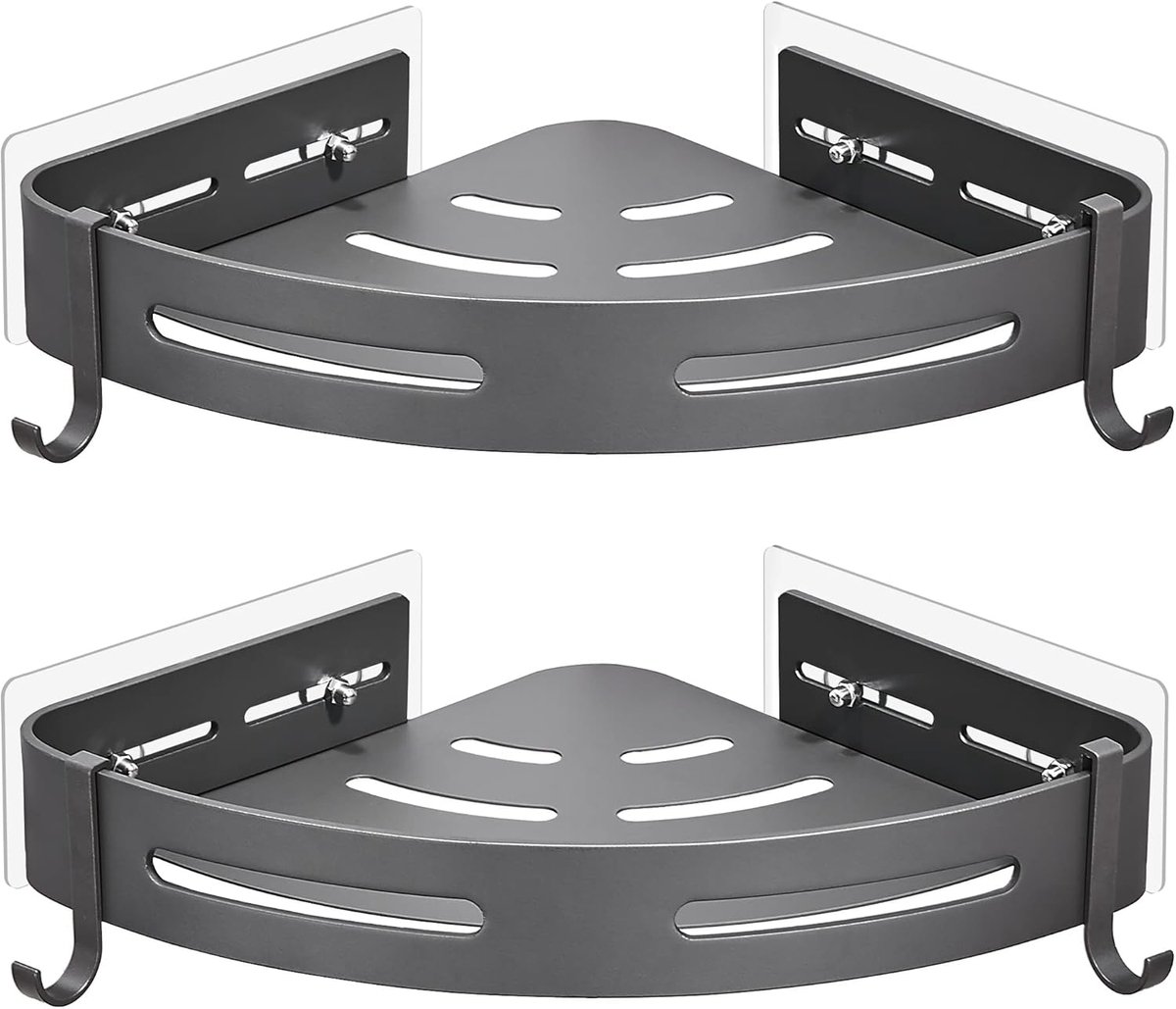SnelShoppen - Wandplank voor Douche zonder Boren, Aluminium Badkamer Organizer met 2 Schappen, Lichtgewicht en Duurzaam, Grijs, Ideaal voor Badkamer e