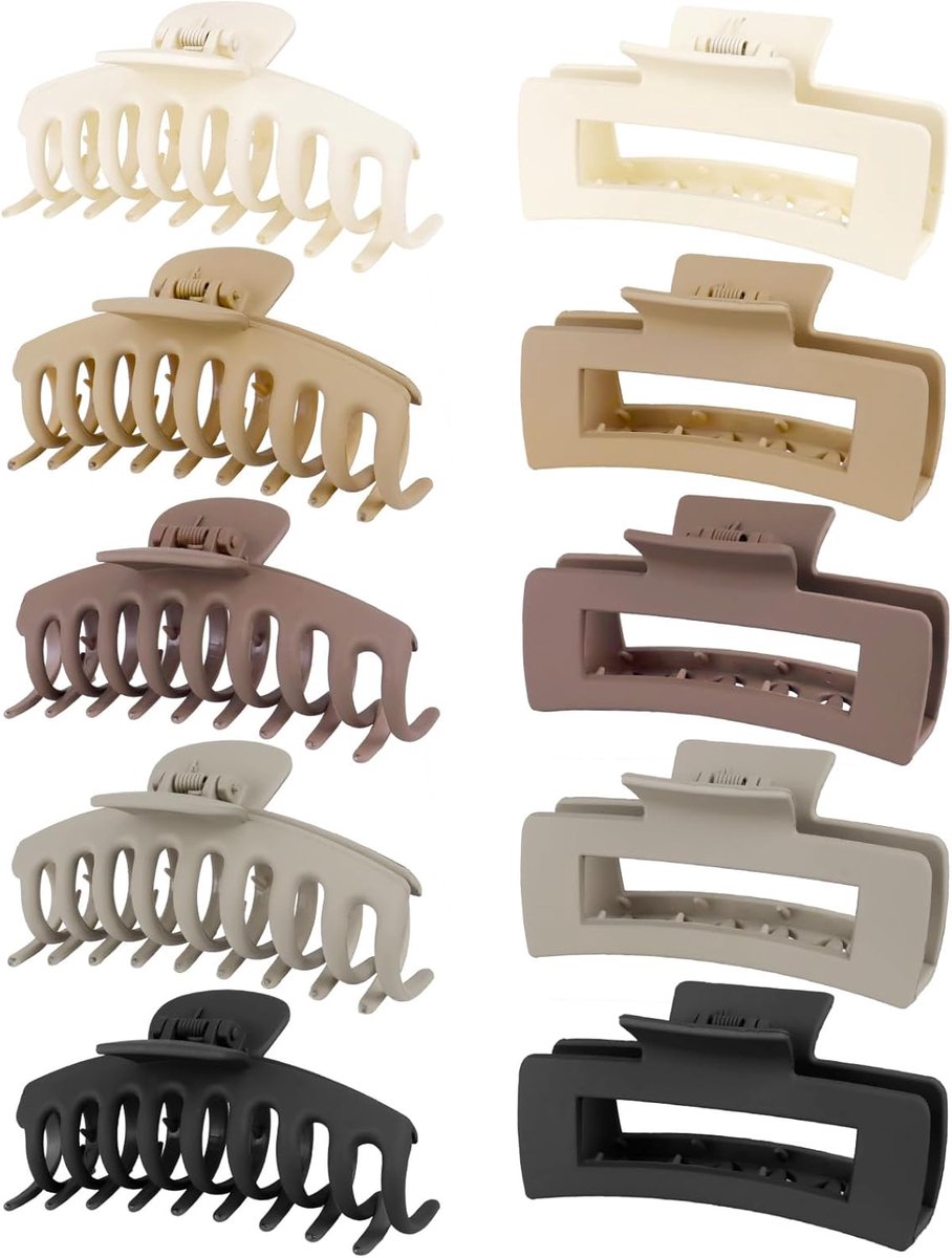 SnelShoppen - 10-delige Grote Haarclips voor Dikke en Dunne Haarstijlen - Vierkante en Ronde Haarklemmen - Antislip Haaraccessoires in Bruin - Perfect