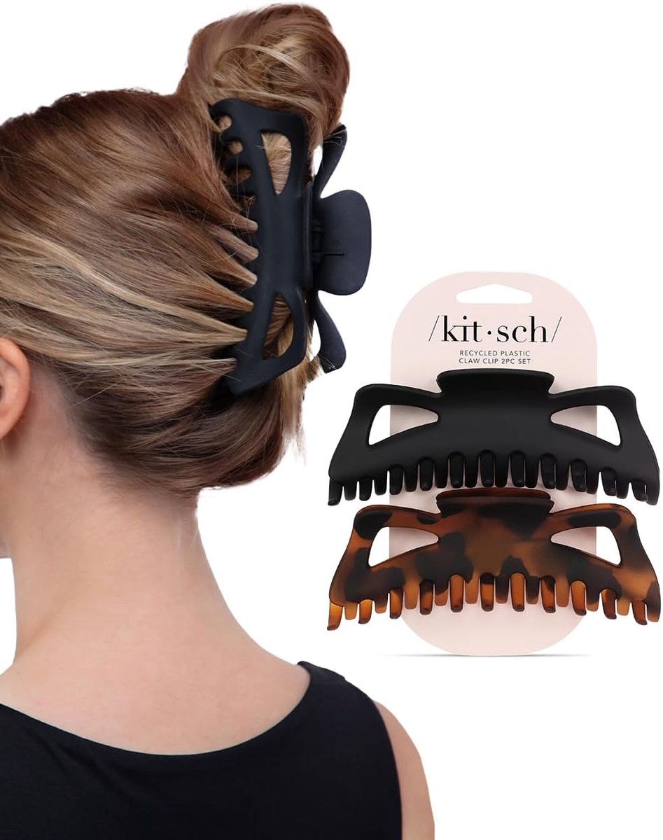SnelShoppen - Krachtige Klemmen voor Dik en Lang Haar | Jumbo Claw Clips met Sterke Grip | 2 Stuks Matte Haaraccessoires - Zwart & Schildpad Design