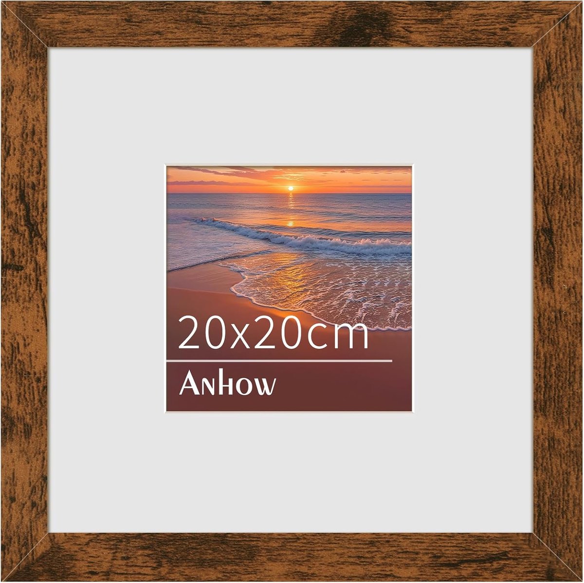 SnelShoppen - Picture Frame 20 x 20 cm, MDF Houten Fotolijst met Passe-partout voor Foto's 20 x 20 cm en 10 x 10 cm, Walnootkleur, Dikte 1.2 cm, Gesch