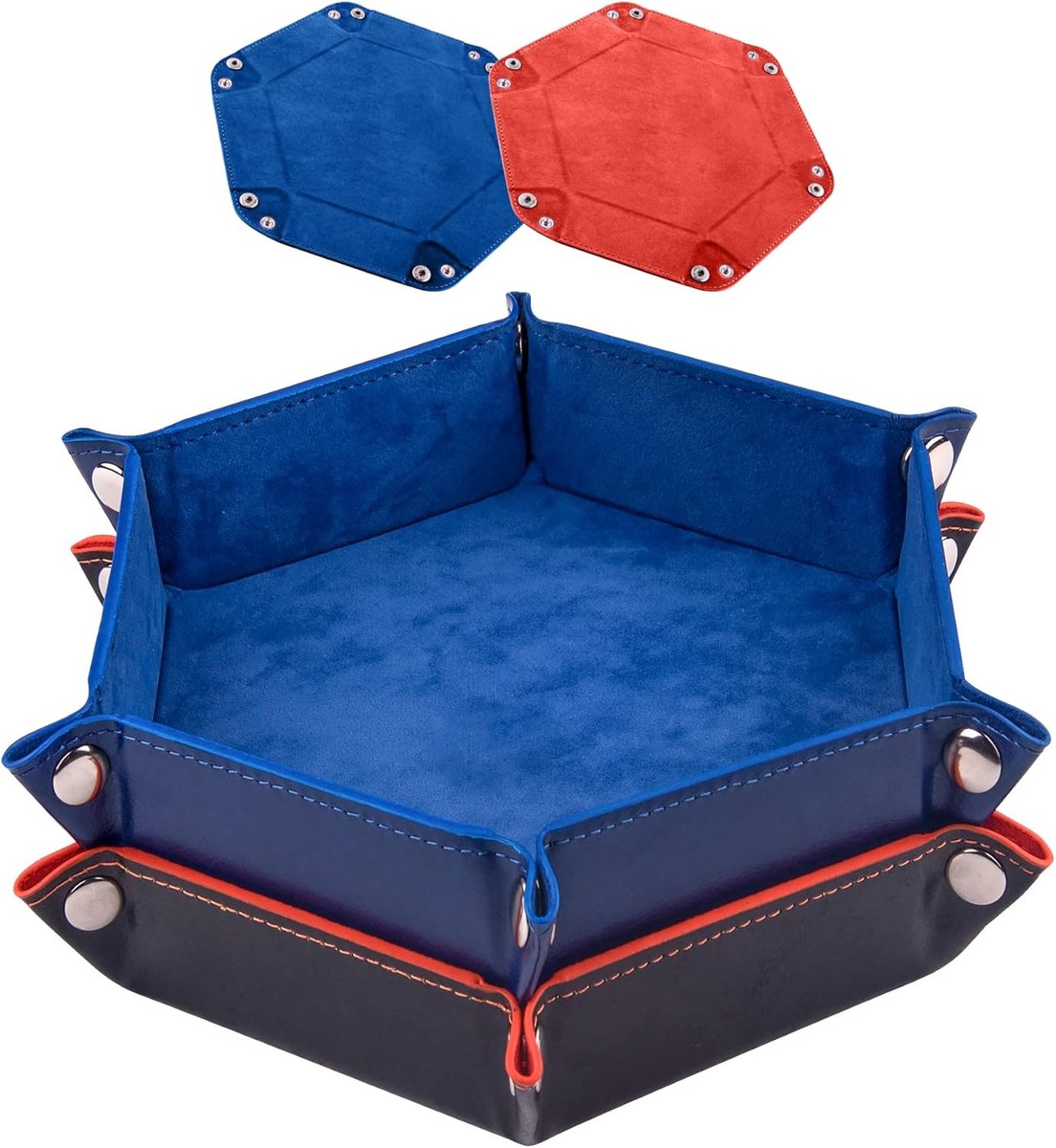SnelShoppen - Dubbel Dice Tray Set - 2 Stuks - Royal Blue & Oranje - Perfect voor DND en Bordspellen - Luxe Velours en Leer